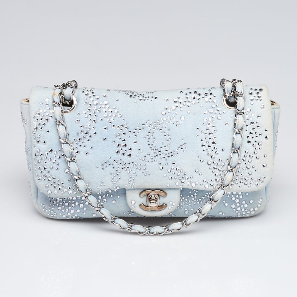 Chanel Baby Blue Quilted Denim and Swarovski Crystal Embroidered Medium Flap Bag